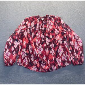 Tribal Jeans Flowy Swiss Dot Chiffon Blouse,Size XL,Preppy,Lined,Drawstring